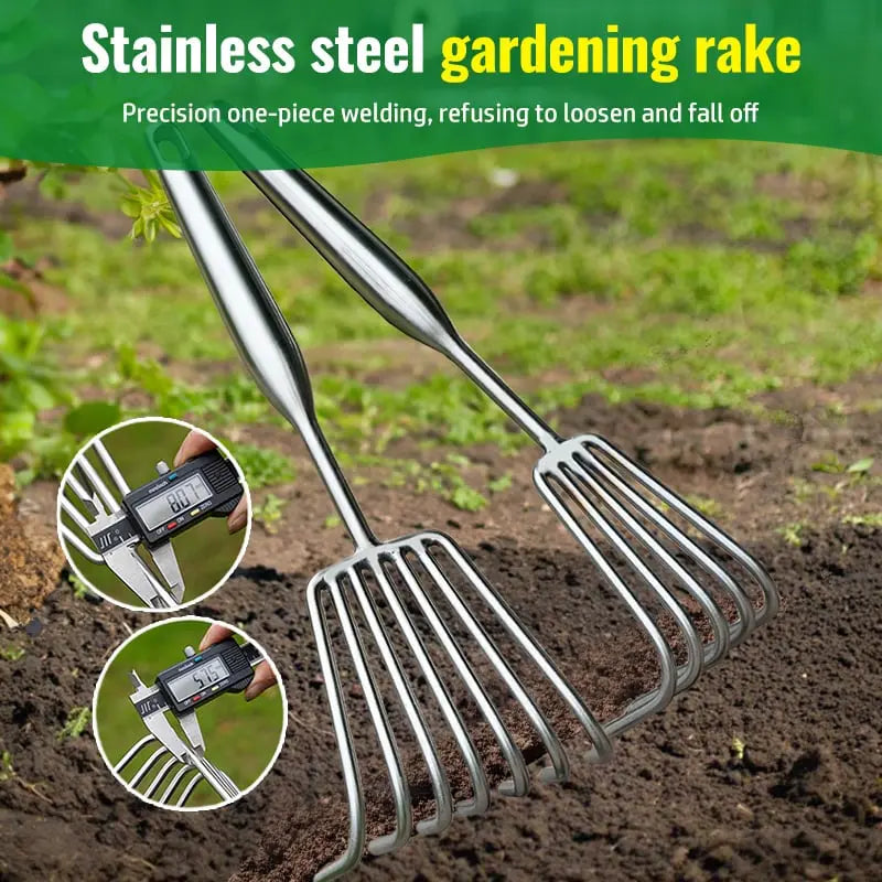 BowLift | Garden rake made of stainless steel — Sturdy hand rake with non-slip grip