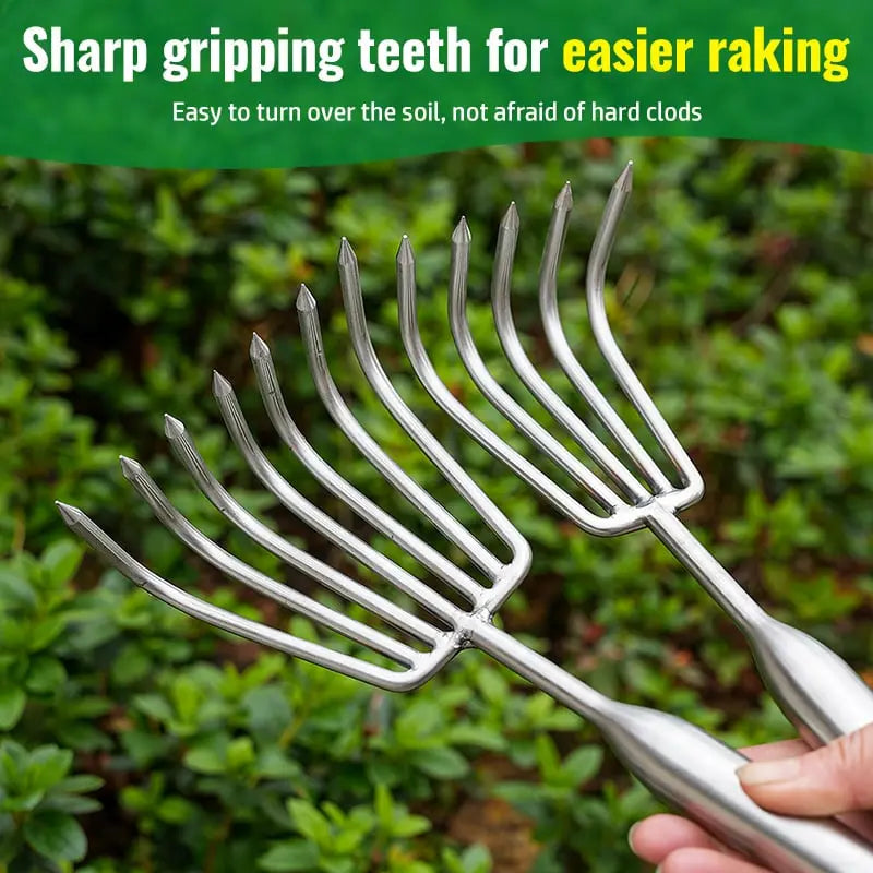 BowLift | Garden rake made of stainless steel — Sturdy hand rake with non-slip grip