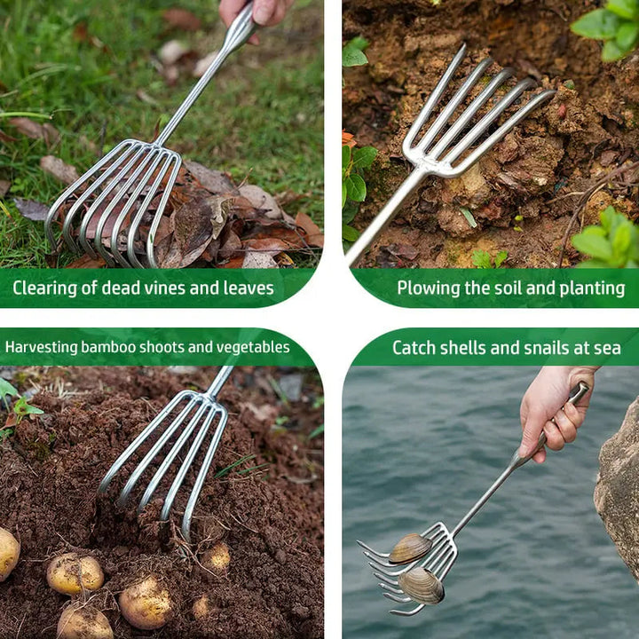 BowLift | Garden rake made of stainless steel — Sturdy hand rake with non-slip grip