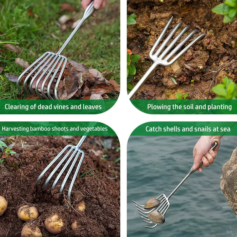 BowLift | Garden rake made of stainless steel — Sturdy hand rake with non-slip grip