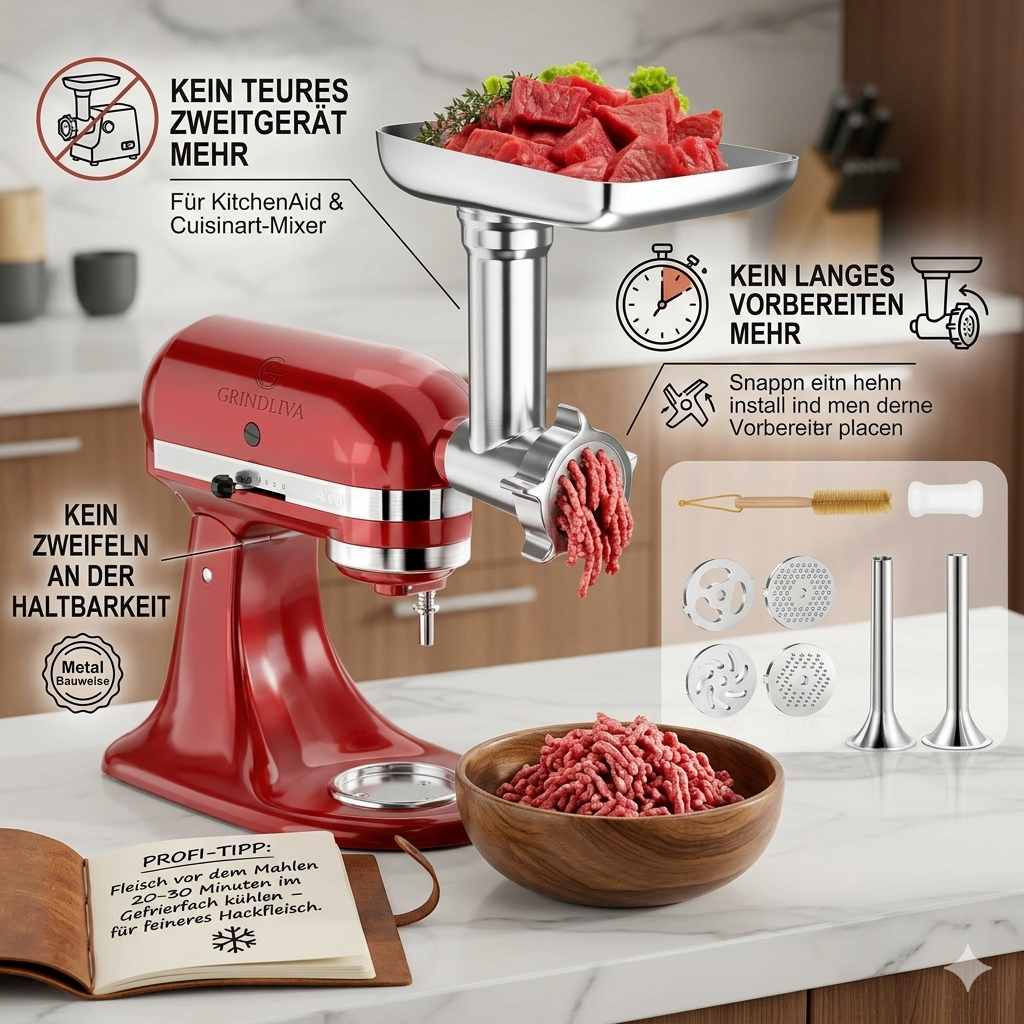GRINDLIVA Meat Grinder Attachment for KitchenAid | Bowlift