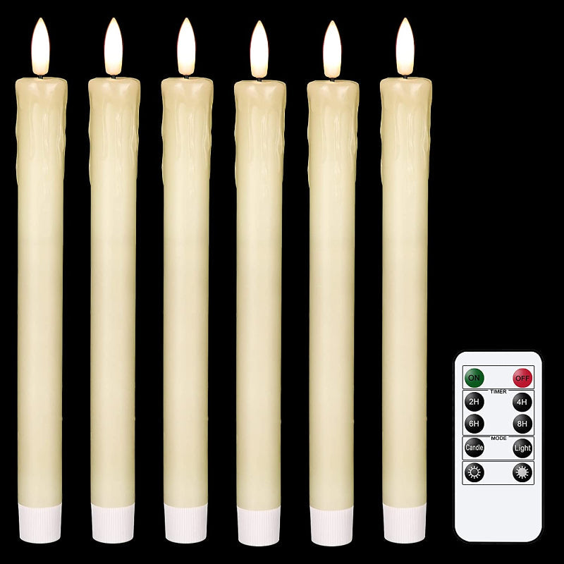 BowLift | Flame-free flickering taper candles with 2 remote controls and timer, real wax 3D wick light window candles battery-operated, Christmas home wedding decor