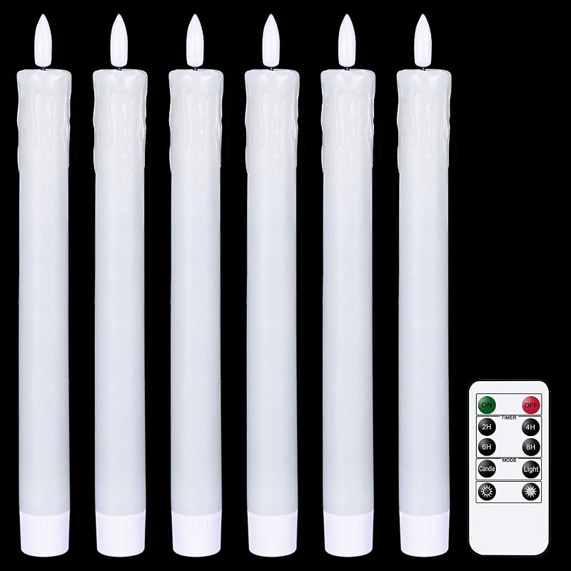 BowLift | Flame-free flickering taper candles with 2 remote controls and timer, real wax 3D wick light window candles battery-operated, Christmas home wedding decor