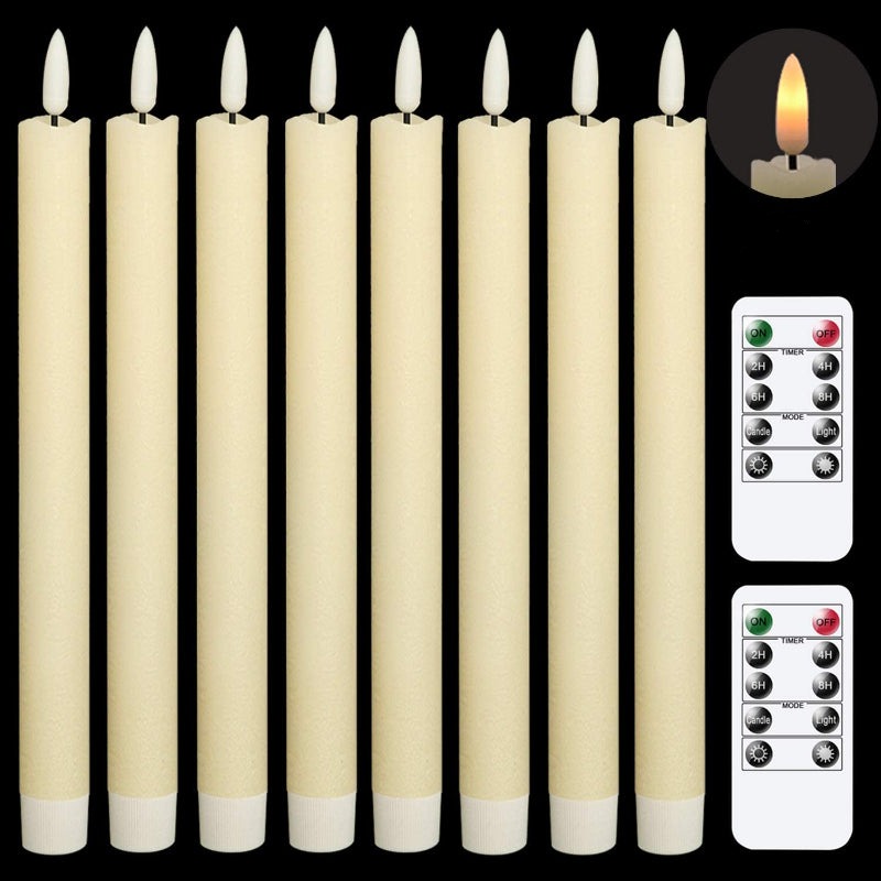 BowLift | Flame-free flickering taper candles with 2 remote controls and timer, real wax 3D wick light window candles battery-operated, Christmas home wedding decor