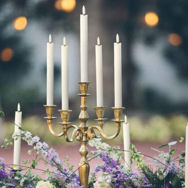 BowLift | Flame-free flickering taper candles with 2 remote controls and timer, real wax 3D wick light window candles battery-operated, Christmas home wedding decor