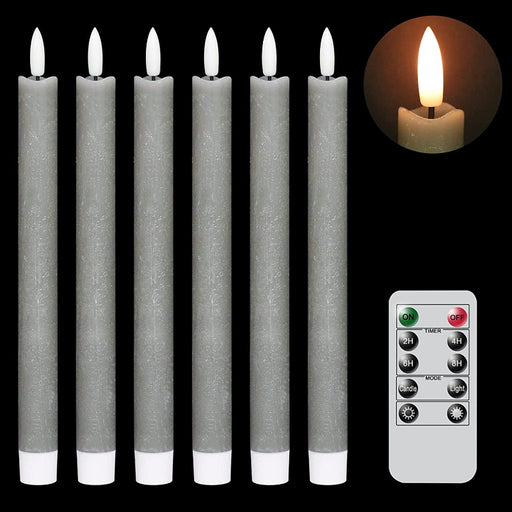 BowLift | Flame-free flickering taper candles with 2 remote controls and timer, real wax 3D wick light window candles battery-operated, Christmas home wedding decor