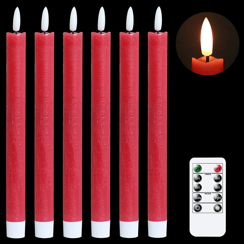 BowLift | Flame-free flickering taper candles with 2 remote controls and timer, real wax 3D wick light window candles battery-operated, Christmas home wedding decor
