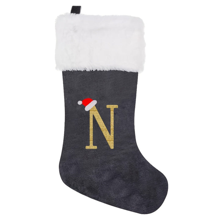 BowLift | Personalized Velvet Christmas Stocking with Monogram – Modern Gray Design