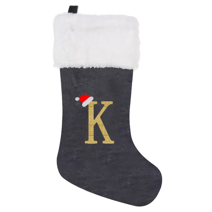 BowLift | Personalized Velvet Christmas Stocking with Monogram – Modern Gray Design