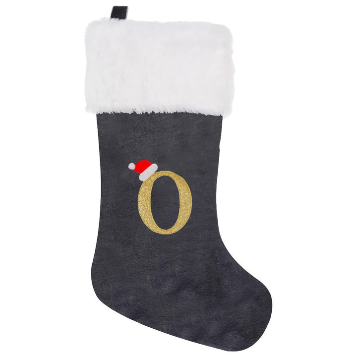 BowLift | Personalized Velvet Christmas Stocking with Monogram – Modern Gray Design