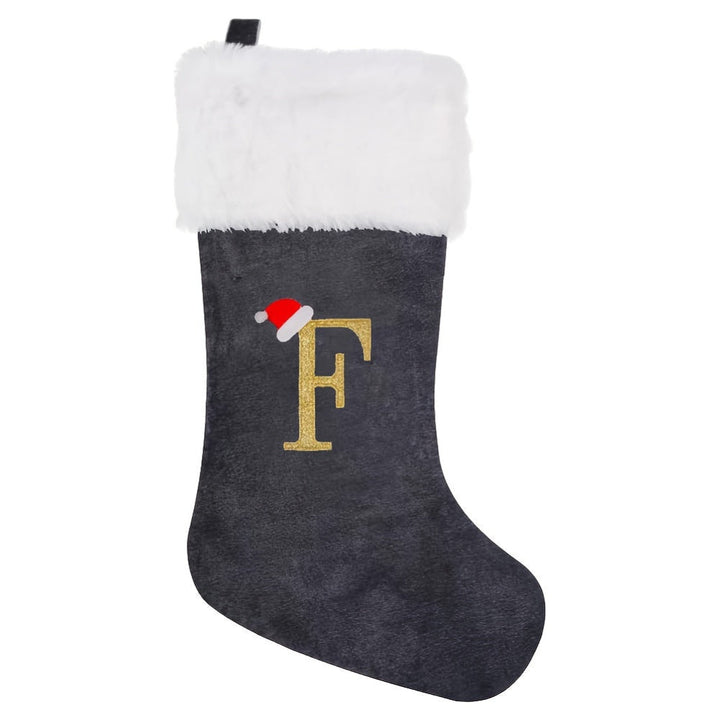 BowLift | Personalized Velvet Christmas Stocking with Monogram – Modern Gray Design