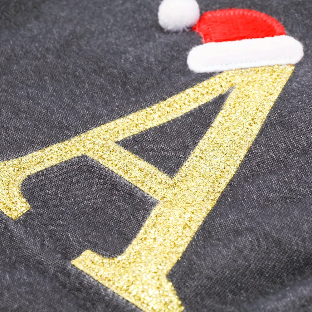 BowLift | Personalized Velvet Christmas Stocking with Monogram – Modern Gray Design