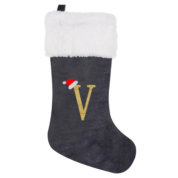 BowLift | Personalized Velvet Christmas Stocking with Monogram – Modern Gray Design
