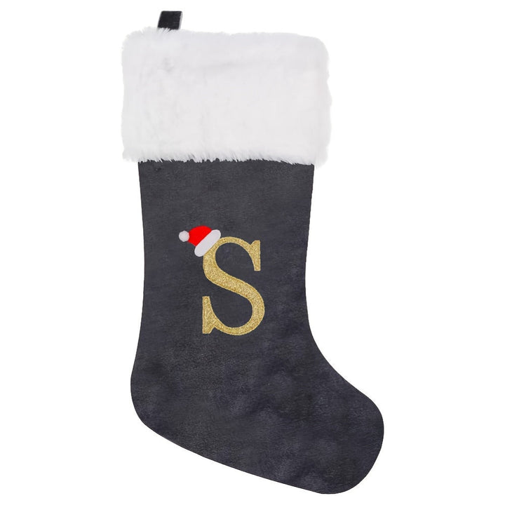 BowLift | Personalized Velvet Christmas Stocking with Monogram – Modern Gray Design