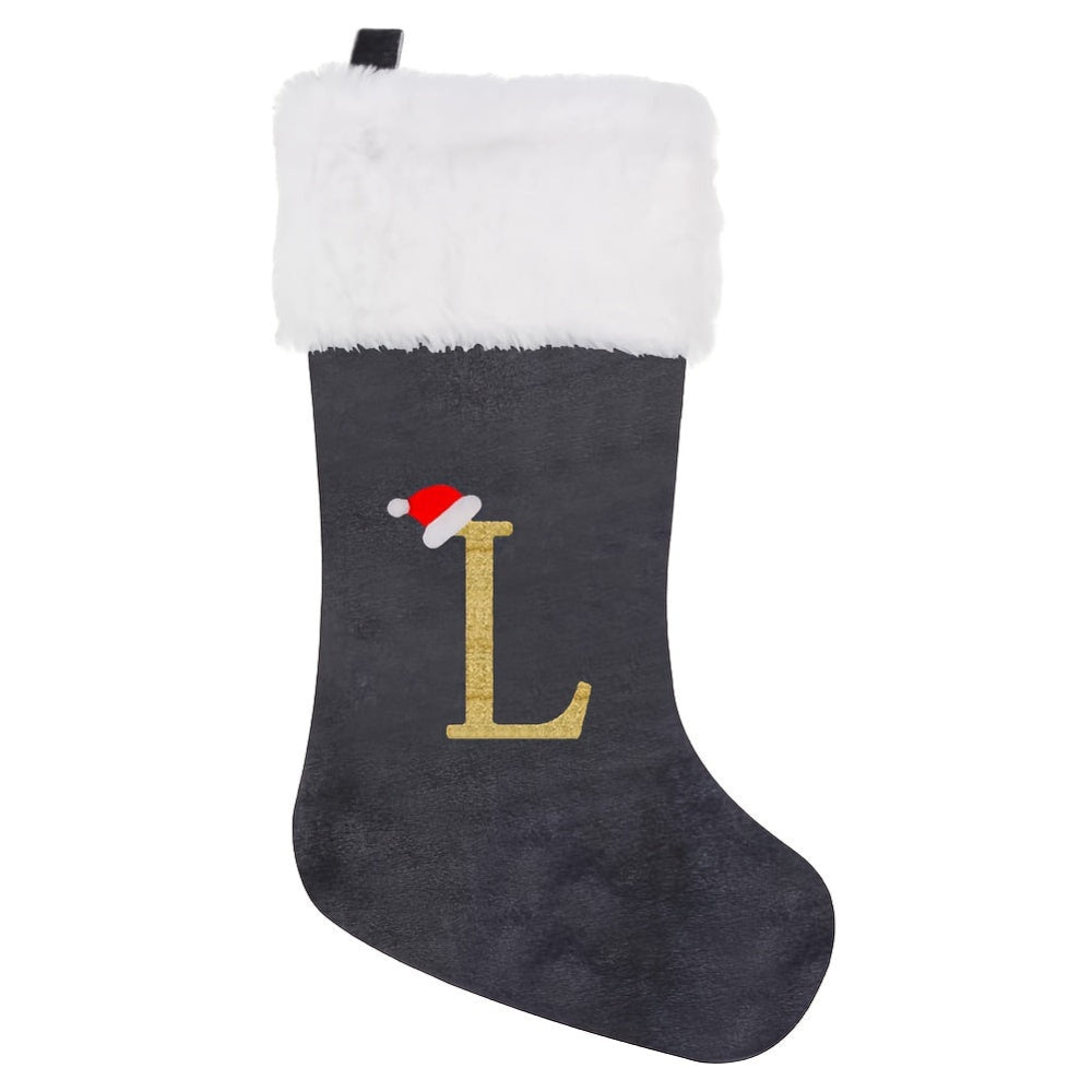 BowLift | Personalized Velvet Christmas Stocking with Monogram – Modern Gray Design