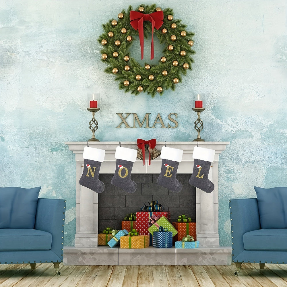 BowLift | Personalized Velvet Christmas Stocking with Monogram – Modern Gray Design