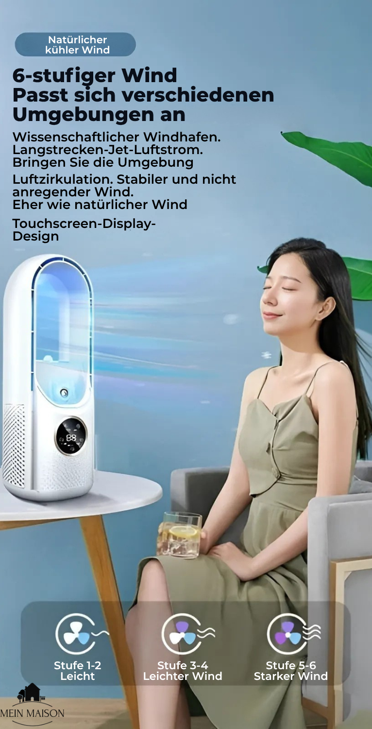 BowLift | Airevo Air Cooler | Bladeless USB Fan | 6 Levels | Quiet & With Timer | Air Humidification