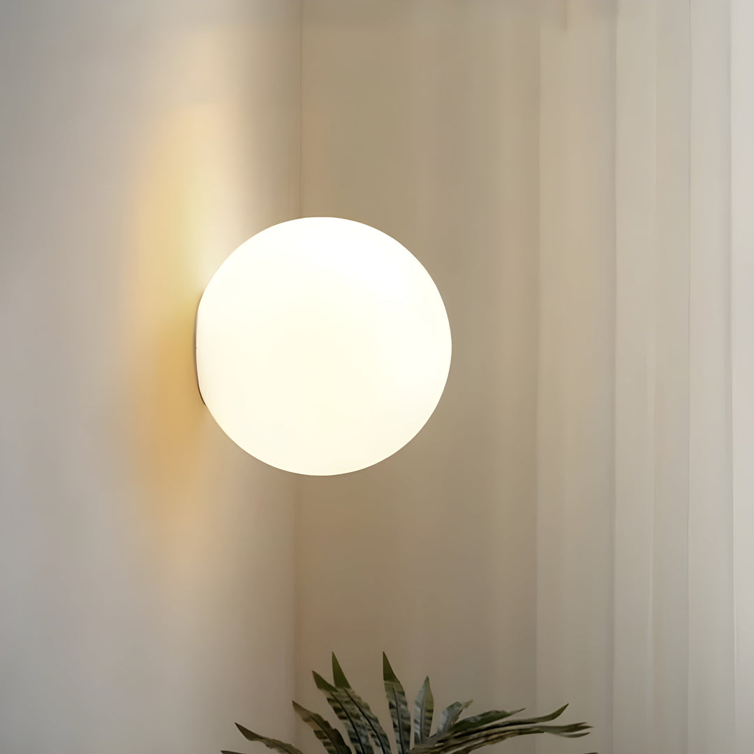 GlasAura Wall Lamp with Matte Glass Ball and Metal Base | Bowlift