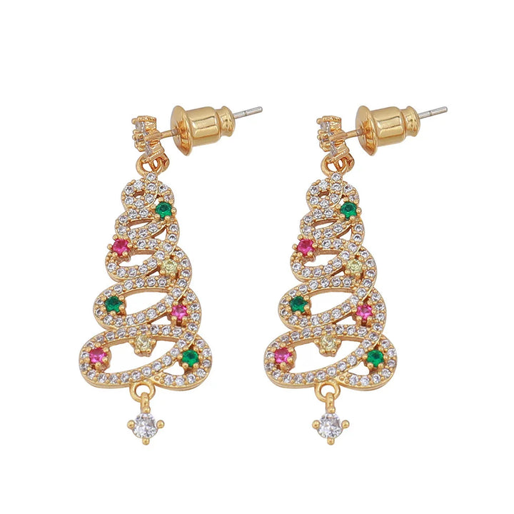 BowLift | Aurélia Kerstboom Oorbellen – Goud & Zilver met Rhinestones, Feestelijke Luxe voor Dames