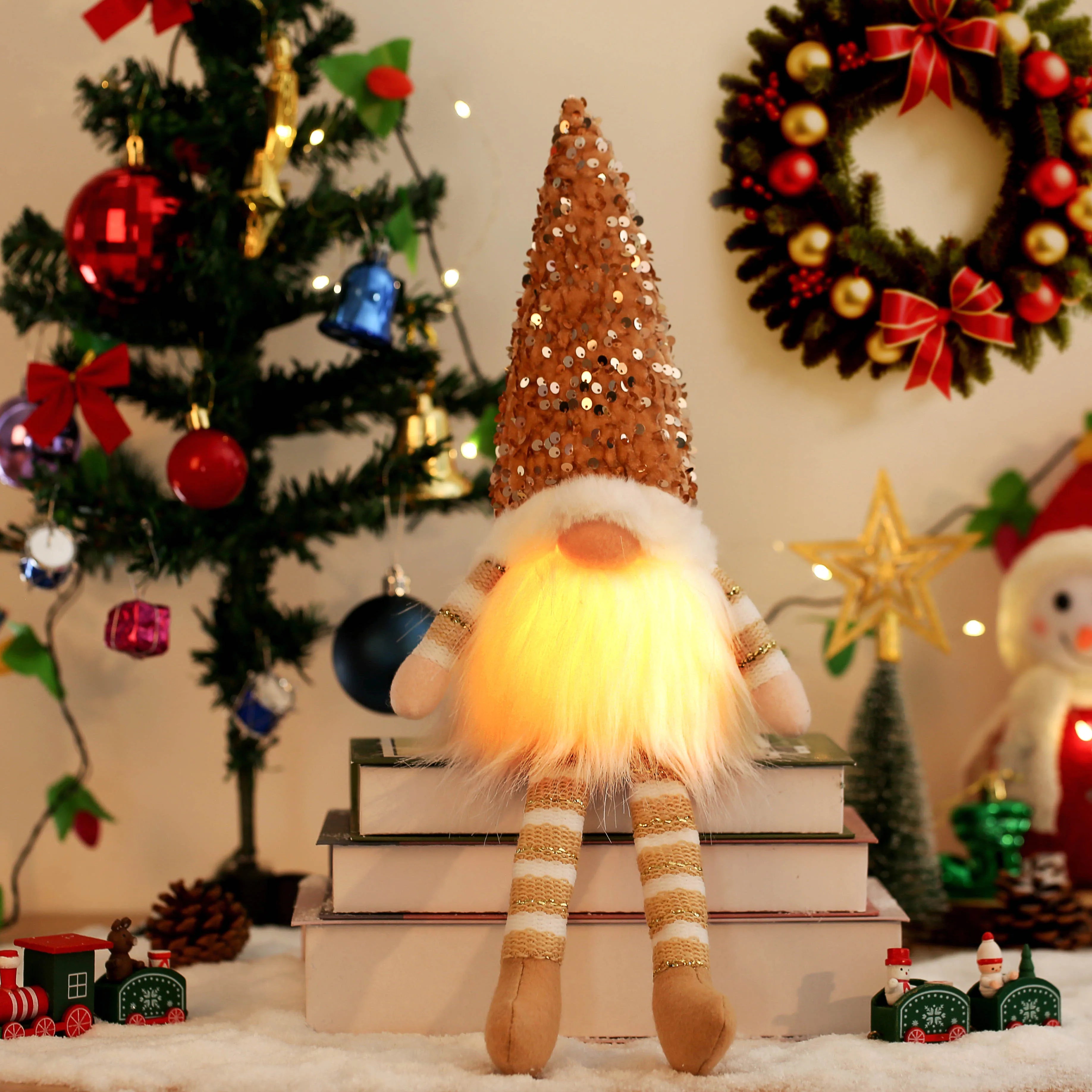 BowLift | Gloeiende Gnome Kerstboomversiering – Handgemaakte Decoratie met Warm LED-licht