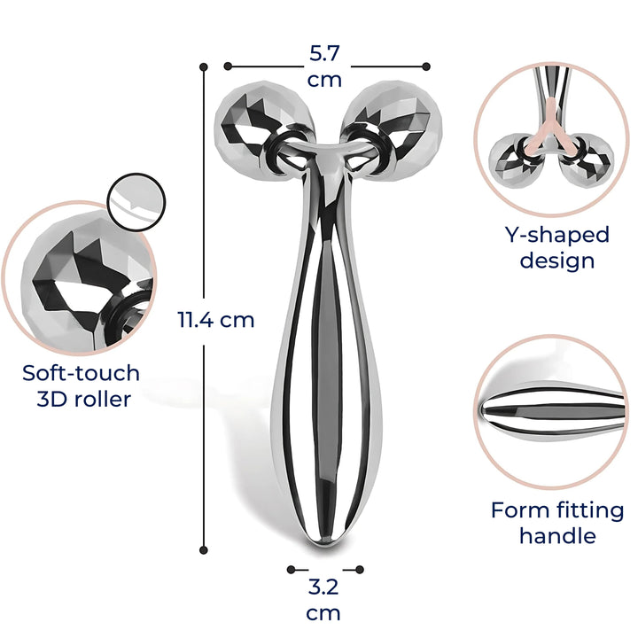 GlowRoller | Face Roller Massager – Depuffing & Lift – Metal Rolling Heads – Daily Spa Facial Bowlift