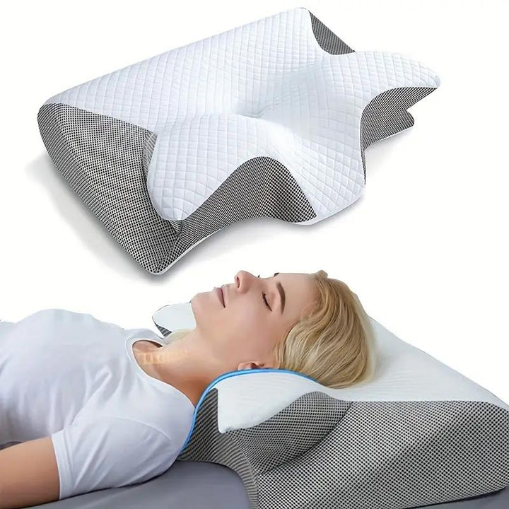 SleepEase Butterfly Memory Foam Pillow – Ergonomic Support for Side and Back Sleepers Bowlift