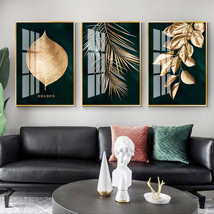 Golden Leaf Wall Art Minimalist Nordic Tropical Plants Fine Art Canvas Prints Pictures For Living Room Dining Room Art Decor | Bowlift