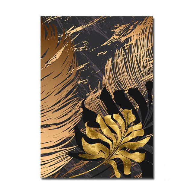 Nordic Tropical Gold Leaves Abstract Wall Art Posters Fine Art Canvas Prints Pictures For Modern Apartment Living Room Decor | Bowlift