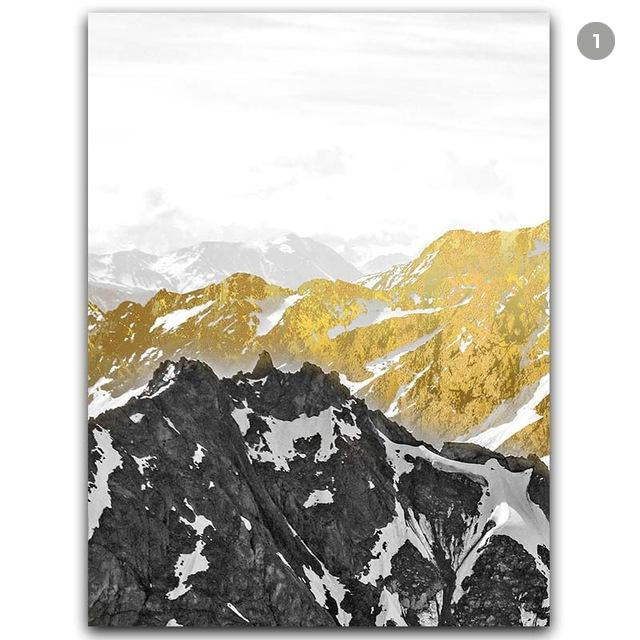 Mystical Golden Mountain Landscape Wall Art Fine Art Canvas Prints Abstract Nordic Pictures For Modern Living | Bowlift
