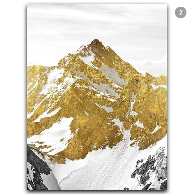 Mystical Golden Mountain Landscape Wall Art Fine Art Canvas Prints Abstract Nordic Pictures For Modern Living | Bowlift