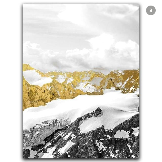 Mystical Golden Mountain Landscape Wall Art Fine Art Canvas Prints Abstract Nordic Pictures For Modern Living | Bowlift