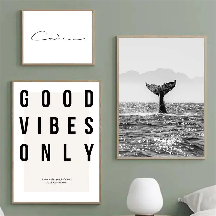 Good Vibes Only Black White Whale Poster Nordic Pictures Of Calm Wall Art Fine Art Canvas Prints Gallery Wall Art Prints For Modern Living | Bowlift