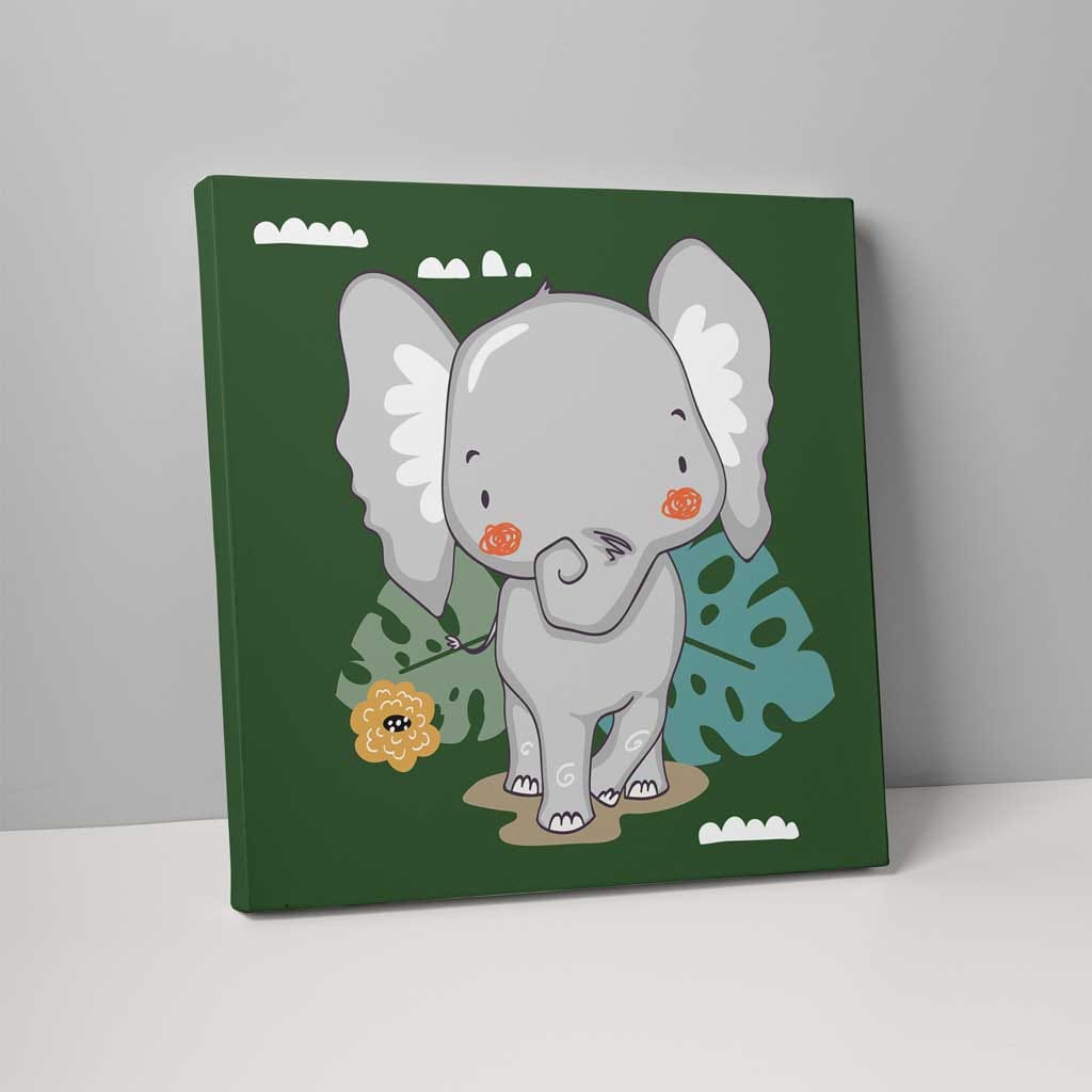 Boho Safari Jungle Elephant Dark Green and Grey on Canvas | Bowlift