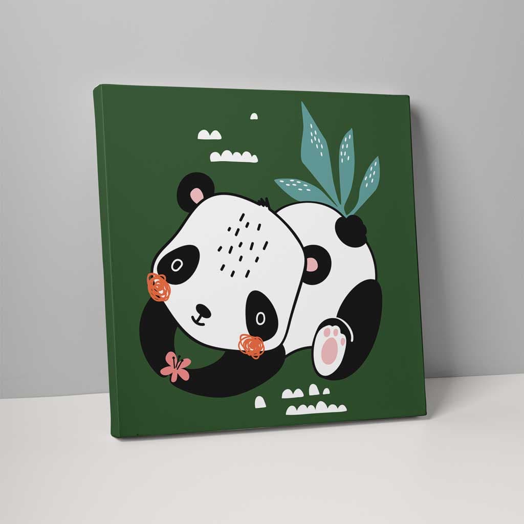 Boho Safari Jungle Panda Dark Green, Black and White on Canvas | Bowlift