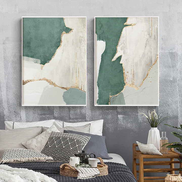 Green Brown Nordic Abstract Geomorphic Wall Art Fine Art Canvas Prints Pictures For Modern Apartment Living Room Home Office Art Decor | Bowlift