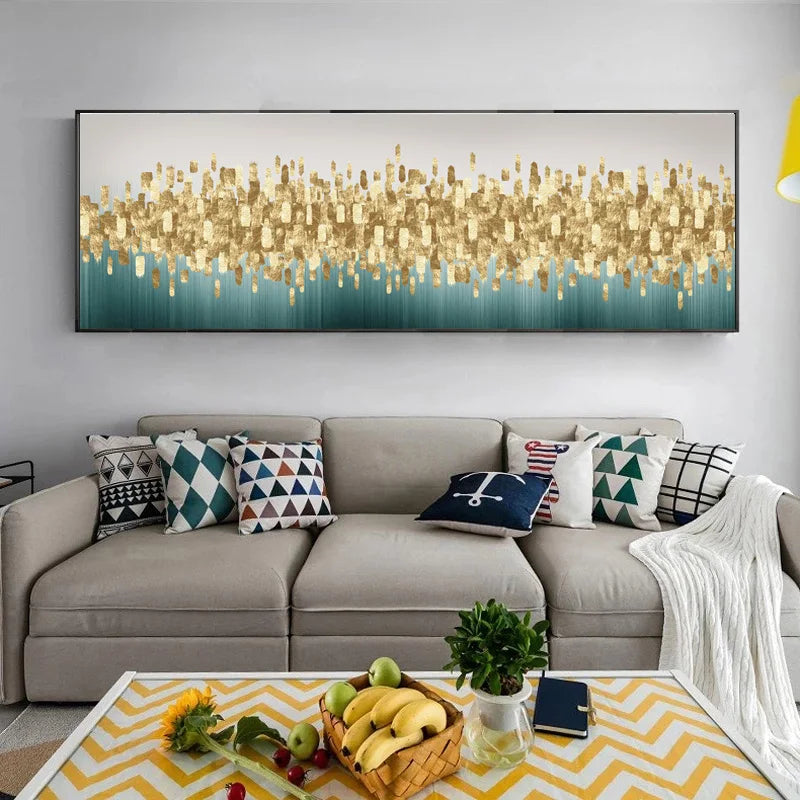 Green Golden Abstract Cityscape Wall Art Fine Art Canvas Prints Pictures For Above The Sofa Bedroom Art For Above The Bed | Bowlift