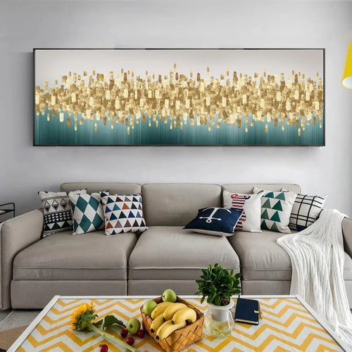 Green Golden Abstract Cityscape Wall Art Fine Art Canvas Prints Pictures For Above The Sofa Bedroom Art For Above The Bed | Bowlift