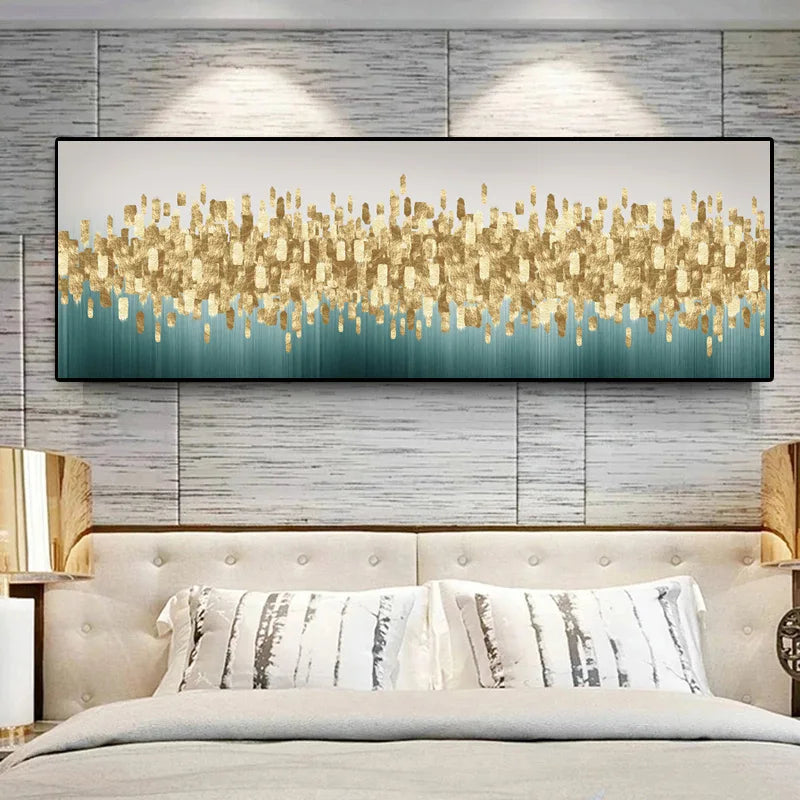 Green Golden Abstract Cityscape Wall Art Fine Art Canvas Prints Pictures For Above The Sofa Bedroom Art For Above The Bed | Bowlift