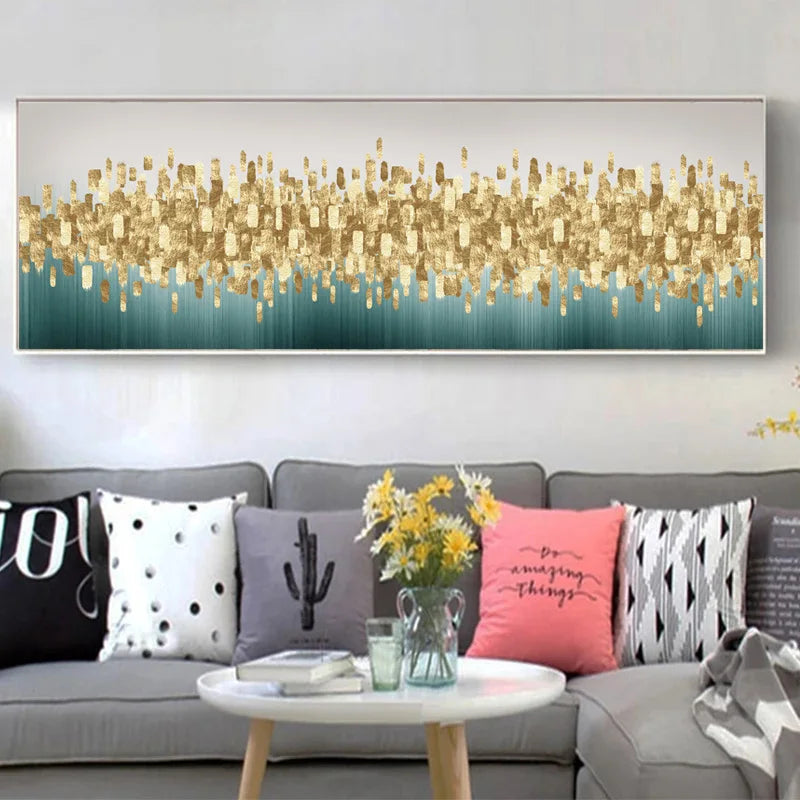 Green Golden Abstract Cityscape Wall Art Fine Art Canvas Prints Pictures For Above The Sofa Bedroom Art For Above The Bed | Bowlift
