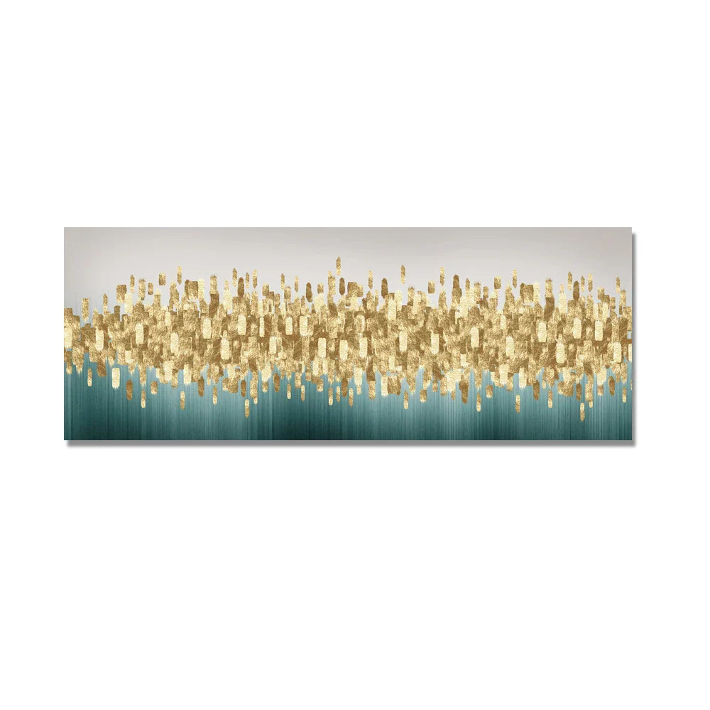 Green Golden Abstract Cityscape Wall Art Fine Art Canvas Prints Pictures For Above The Sofa Bedroom Art For Above The Bed | Bowlift