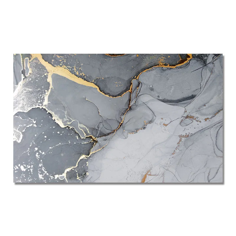 Golden Veined Grey Marble Slab Wall Art Fine Art Canvas Print Poster Abstract Picture For Above The Sofa Modern Living Room Decor | Bowlift