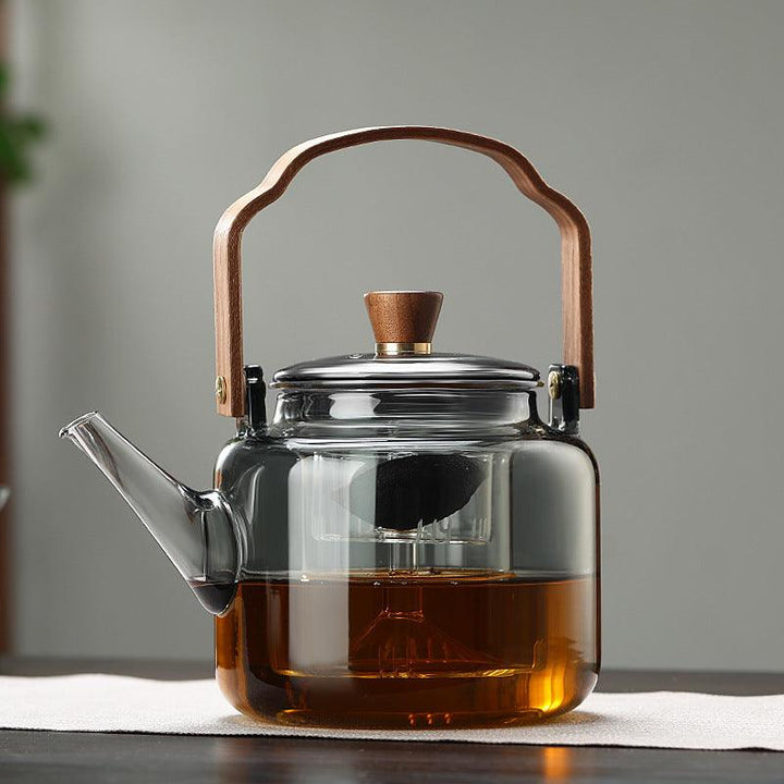 BowLift | Grijzen Teapot | Wood-Glass Tea Brewer 1L for Tea Lovers