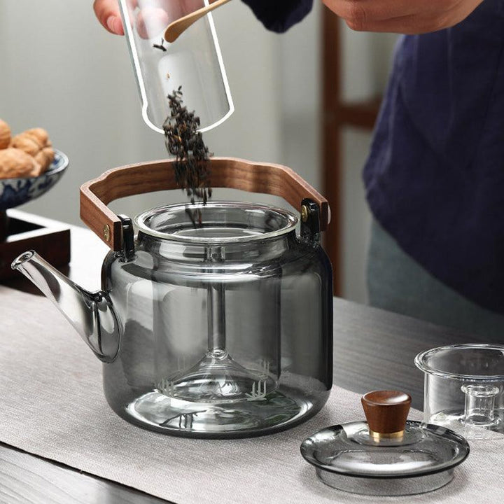 BowLift | Grijzen Teapot | Wood-Glass Tea Brewer 1L for Tea Lovers
