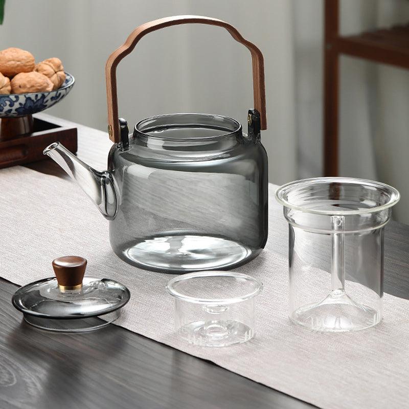 BowLift | Grijzen Teapot | Wood-Glass Tea Brewer 1L for Tea Lovers