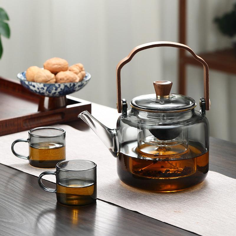 BowLift | Grijzen Teapot | Wood-Glass Tea Brewer 1L for Tea Lovers