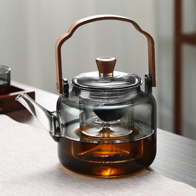 BowLift | Grijzen Teapot | Wood-Glass Tea Brewer 1L for Tea Lovers