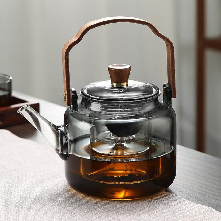 BowLift | Grijzen Teapot | Wood-Glass Tea Brewer 1L for Tea Lovers