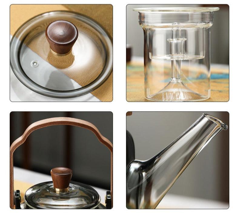 BowLift | Grijzen Teapot | Wood-Glass Tea Brewer 1L for Tea Lovers