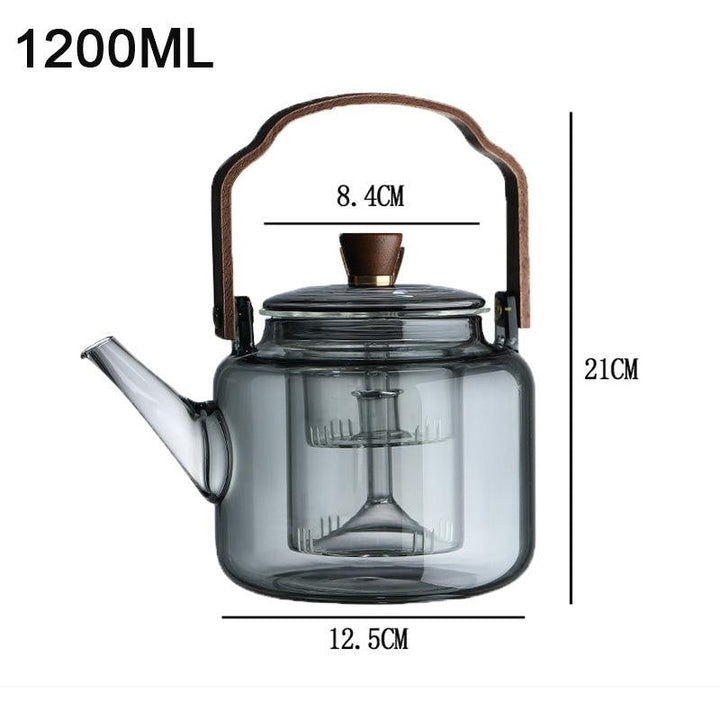 BowLift | Grijzen Teapot | Wood-Glass Tea Brewer 1L for Tea Lovers