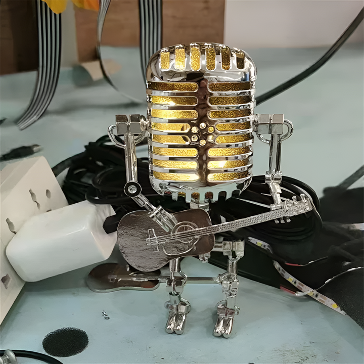 Robot lamp with guitar – LED decor in vintage style for desk | Bowlift